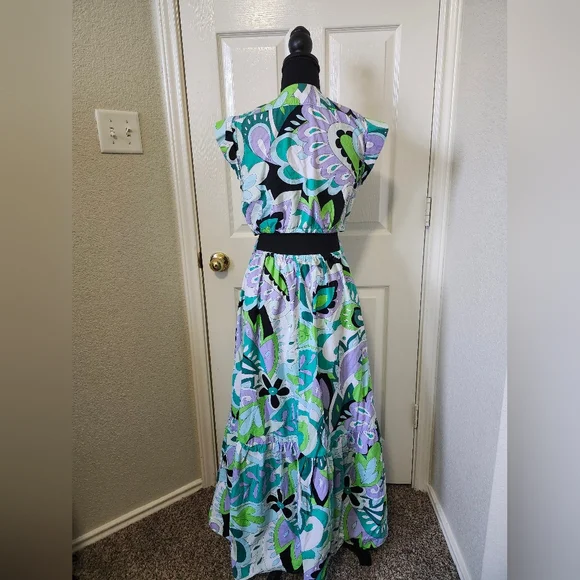 Steve Madden Teal Green Cutout Multicolor Maxi Dress M - Picture 6 of 12